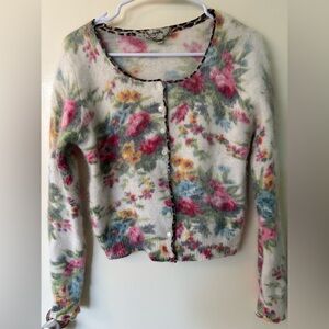 Gorgeous Floral Angora Cardigan with Leopard Print Details